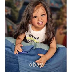 30inch Painted Reborn Baby Doll Kit Lifelike Black Hair Toddler Girl Dolls Gifts