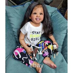 30inch Painted Reborn Baby Doll Kit Lifelike Black Hair Toddler Girl Dolls Gifts