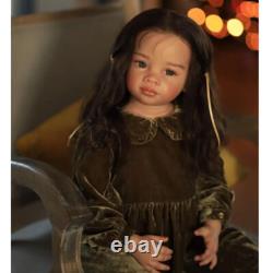 30inch Realistic Reborn Baby Doll Toddler Cloth Body Long Hair Black Skin Gift