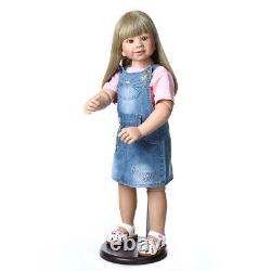 35 Vinyl Full Body Reborn Toddler Doll Girl Realistic Standing Doll Long Blonde