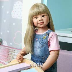 35 Vinyl Full Body Reborn Toddler Doll Girl Realistic Standing Doll Long Blonde