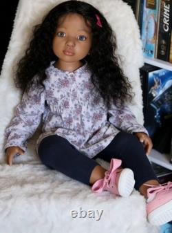 40 Painted Reborn Doll Kit Dark Skin Girl African Toddler Rooted Hair Body Part