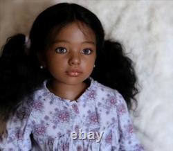 40 Painted Reborn Doll Kit Dark Skin Girl African Toddler Rooted Hair Body Part