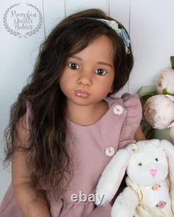 40in Painted Reborn Doll Kit Torso Rooted Hair Cloth Body Dark Skin Toddler Girl