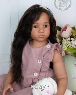 40in Painted Reborn Doll Kit Torso Rooted Hair Cloth Body Dark Skin Toddler Girl