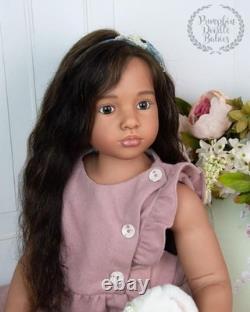 40in Painted Reborn Doll Kit Torso Rooted Hair Cloth Body Dark Skin Toddler Girl