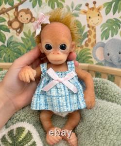 Artists Made Soft Silicone Miniature Full Body Baby Girl Monkey Doll 7.5