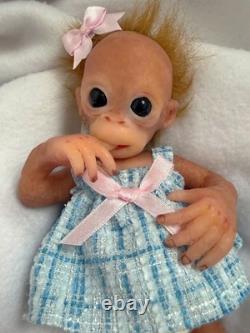 Artists Made Soft Silicone Miniature Full Body Baby Girl Monkey Doll 7.5