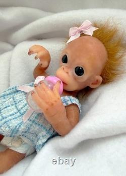 Artists Made Soft Silicone Miniature Full Body Baby Girl Monkey Doll 7.5