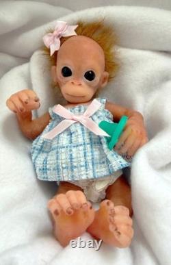 Artists Made Soft Silicone Miniature Full Body Baby Girl Monkey Doll 7.5