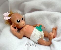 Artists Made Soft Silicone Miniature Full Body Baby Girl Monkey Doll 7.5