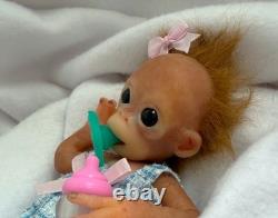 Artists Made Soft Silicone Miniature Full Body Baby Girl Monkey Doll 7.5