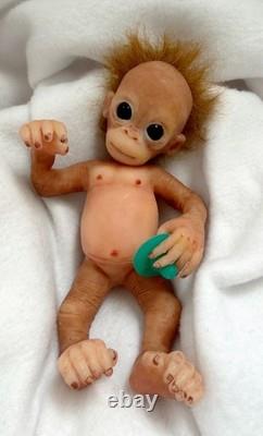 Artists Made Soft Silicone Miniature Full Body Baby Girl Monkey Doll 7.5