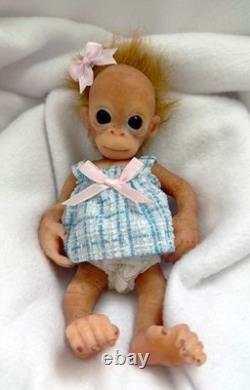Artists Made Soft Silicone Miniature Full Body Baby Girl Monkey Doll 7.5