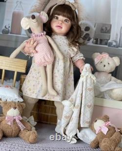 Assembled 26inch Pretty Girl Reborn Baby Doll Toddler Hand-Rooted Hair Toy Gift
