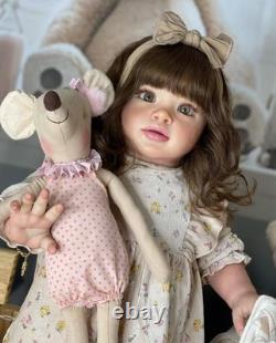 Assembled 26inch Pretty Girl Reborn Baby Doll Toddler Hand-Rooted Hair Toy Gift