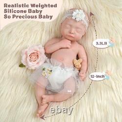 BABESIDE Full Body Silicone Reborn Baby Dolls Girl 12 inch Soft Flexible