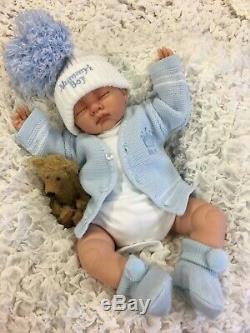 Beautiful Newborn Reborn Baby Boy Bobble Hat Cardi Mummys Boy S