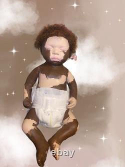 Beautiful full body silicone Black Reborn Baby Boy with Vitiligo