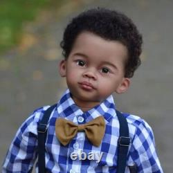 Black Skin 30 Reborn Baby Doll Finished Toddler Boy Hand-Rooted Hair Handmade
