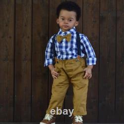 Black Skin 30 Reborn Baby Doll Finished Toddler Boy Hand-Rooted Hair Handmade