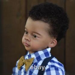 Black Skin 30 Reborn Baby Doll Finished Toddler Boy Hand-Rooted Hair Handmade