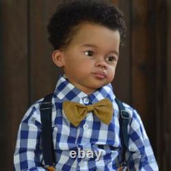 Black Skin 30 Reborn Baby Doll Finished Toddler Boy Hand-Rooted Hair Handmade