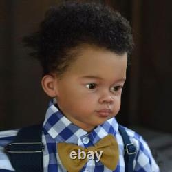 Black Skin 30 Reborn Baby Doll Finished Toddler Boy Hand-Rooted Hair Handmade
