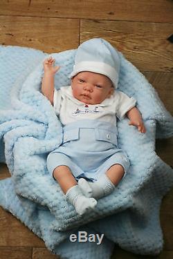 Butterfly Babies Stunning Reborn Boy Blue/white Collared Spanish Romper Celia