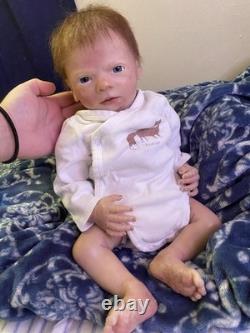 Clyde awake reborn baby doll rooted brown hair blue eyes