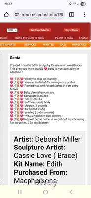 Edith By Cassie Brace Reborn Doll Painted By Deborah Miller COA