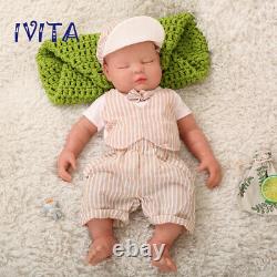Full Body Silicone Reborn Baby Doll 18.5'' Eyes Closed Sleeping Boy Xmas Gift