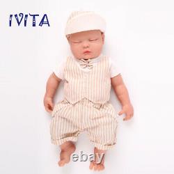 Full Body Silicone Reborn Baby Doll 18.5'' Eyes Closed Sleeping Boy Xmas Gift