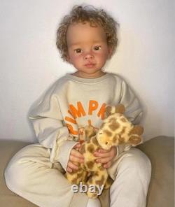 Handmade 28In Lifelike Reborn Baby Doll Toddler Boy Rooted Short Brown Hair Gift