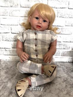 Huge Reborn Baby Doll Hand-Rooted Hair Toddler Handmade Toy Blonde 28