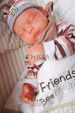 IVITA 18.5'' Skin Color Eyes Closed 3.7KG Silicone Reborn Baby Girl Newborn Baby