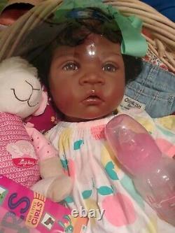 Large AA Black Reborn Realistic Baby Doll Complete Giftset African Americ AS IS