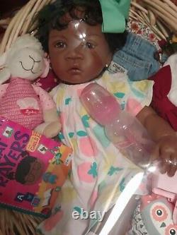 Large AA Black Reborn Realistic Baby Doll Complete Giftset African Americ AS IS