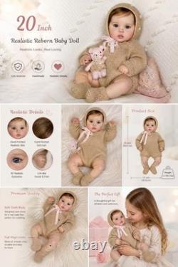 Lifelike 20 Reborn Baby Doll Girl with Open Eyes, Soft Cuddle Body, Realistic F