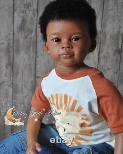Lifelike 28In Reborn Baby Doll Dark Skin Toddler Boy Rooted Short Afro Hair Gift