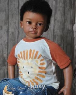Lifelike 28In Reborn Baby Doll Dark Skin Toddler Boy Rooted Short Afro Hair Gift