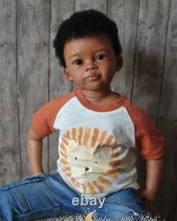 Lifelike 28In Reborn Baby Doll Dark Skin Toddler Boy Rooted Short Afro Hair Gift