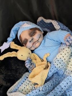 Ooak Alternative Gothic Ghost Peaches Reborn Doll With Moon Hat And Bunny Lovey