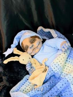 Ooak Alternative Gothic Ghost Peaches Reborn Doll With Moon Hat And Bunny Lovey