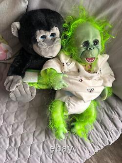 Ooak Reborn newborn baby Girl Grinchreborn bAby Ape orangutan Monkey Art doll