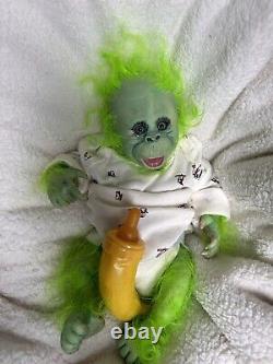 Ooak Reborn newborn baby Girl Grinchreborn bAby Ape orangutan Monkey Art doll