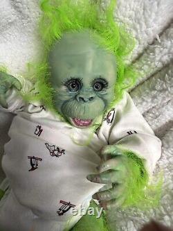 Ooak Reborn newborn baby Girl Grinchreborn bAby Ape orangutan Monkey Art doll