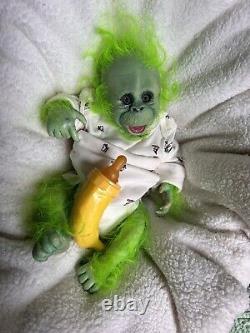 Ooak Reborn newborn baby Girl Grinchreborn bAby Ape orangutan Monkey Art doll