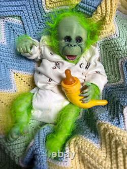 Ooak Reborn newborn baby Girl Grinchreborn bAby Ape orangutan Monkey Art doll