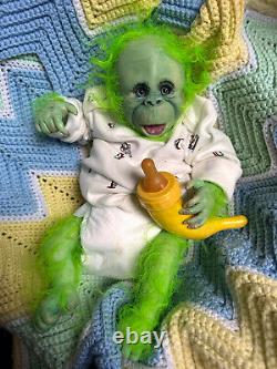 Ooak Reborn newborn baby Girl Grinchreborn bAby Ape orangutan Monkey Art doll